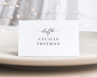Plantilla de tarjeta de lugar imprimible Tarjetas de lugar Elegantes tarjetas de lugar para bodas Tarjetas de lugar modernas para bodas Tarjetas de asiento con nombres Tarjetas de lugar editables Templett #CELINE