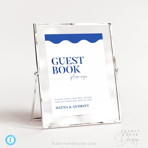 Retro Blue Guest Book Sign Template, Modern Guest Book Sign, Editable Sign Guestbook Sign ...