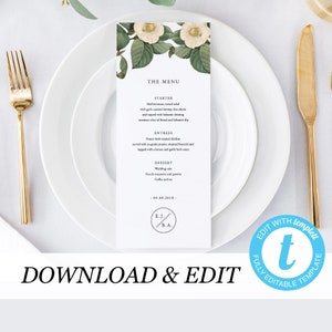 Editable Wedding Menu Rustic Wedding Menu Template Templett Menu Cards Instant Download Editable Menu Floral Wedding Printable Dinner Menu