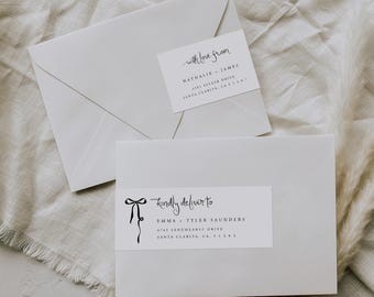 Wraparound Address Label Template with Bow, Printable Label Template for Envelope, Modern Address Label for Avery and Sheet Labels #091