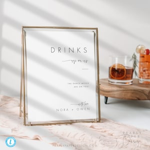 Drinks Are On Us Sign Template, Open Bar Sign, Free Drinks Sign, Dance Moves Sign, Wedding Bar Sign, Bar Menu Template, Templett #064