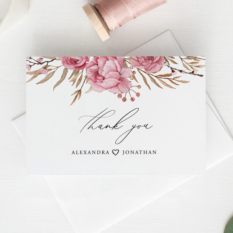 Thank You Card Template Printable Floral Thank You Card Blush | Etsy