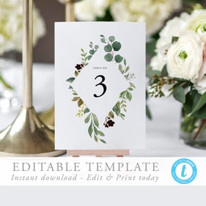 Rustic Table numbers Template Wedding Table number cards Boho wedding Rustic table cards Editable seating Templett 15