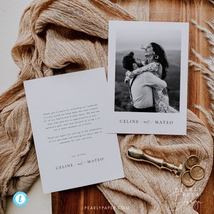 Modèle de carte de remerciement de mariage en téléchargement numérique, carte de remerciement imprimable moderne de remerciement avec photo Templett #CELINE