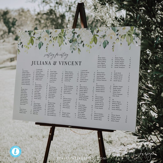 Alphabetical Seating Chart Template Download White Floral Etsy Alphabetical Seating Chart Template Download White Floral Etsy