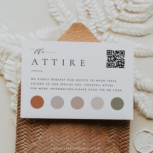 Wedding Attire Card Template Download, Guest Dress Code Insert card Templett with QR Code, Wedding Guest Dress Code Card, Color Palette 36 image 2