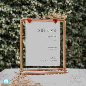 Open Bar Sign Template, Drinks Are On Us Sign, Minimalist Wedding Bar Sign, Free Drinks Sign, Bar Menu Template, Templett #064