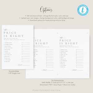 Price is Right Baby Shower Game Template Printable Shower Games ...