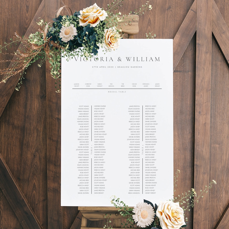 Seating Chart Sign With Long Tables Elegant Seating Template Etsy