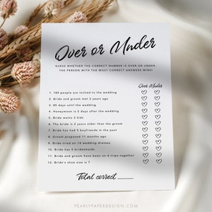 Over or Under Bridal Shower Game Template, Bridal Game Template ...