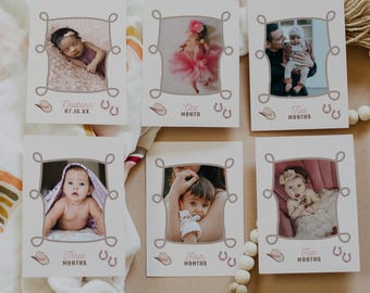 Western First Birthday Photo Banner, First Rodeo Birthday Banner, Cowgirl Birthday Monthly Milestone Photo Cards, Picture Banner #CB093