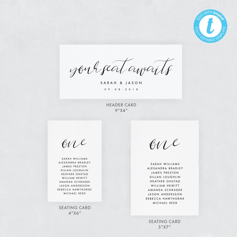 Wedding Seating Chart Template, Simple Table Cards Seating Plan ...