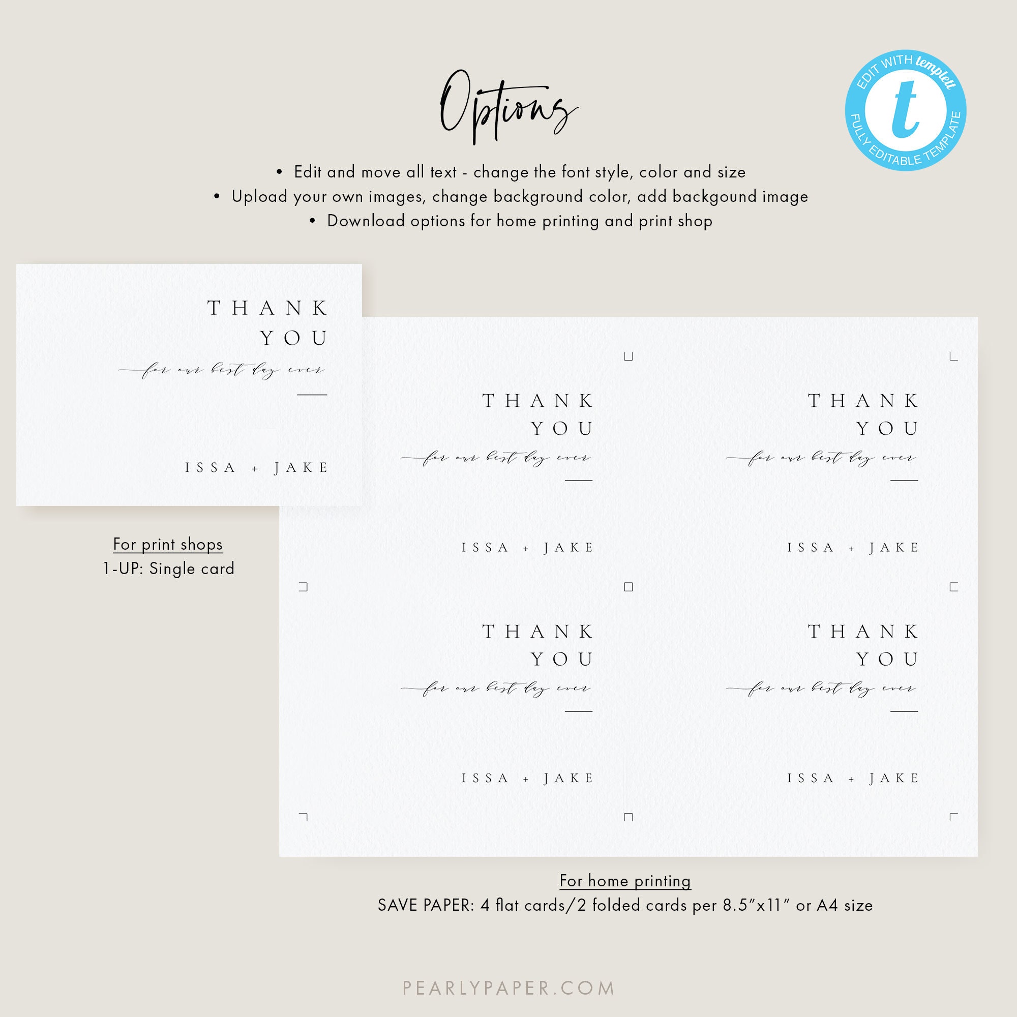 Minimalist Wedding Thank You Template Download Printable Folded Thank ...
