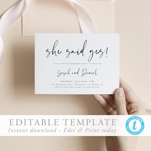 Modern Engagement invitation template Engaged invitation engagement announcement She said Yes engagement printable 16