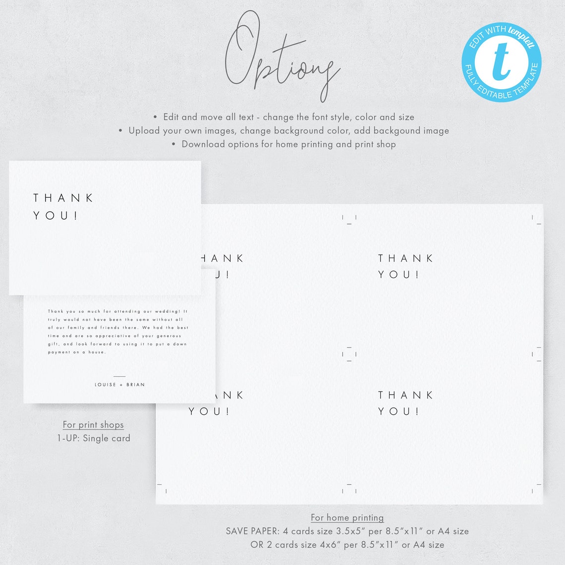 Minimalist Wedding Thank You Template Download Printable Thank You Card ...