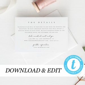 Details card Template, Details card Wedding Insert Printable Minimal simple elegant Information card Templett DIY instant download 10