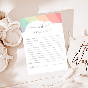 Rainbow Baby Shower Wishes for Baby Game Template, Boho Baby Shower Games, Printable Wishes Game, Baby Games Baby Wishes, Templett #078