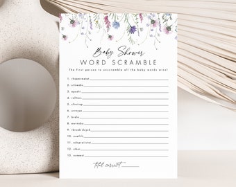 Wildflower Baby Word Scramble Game Template, Floral Baby Shower Word Scramble Game, Boho Baby Shower Game, Editable Baby Game, Templett #081