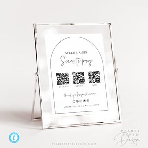 Gewölbtes Zahlungsschild Vorlage, Small Business QR-Code Schild, Scan-to-Pay-Schild Ladenschild Templett #B54
