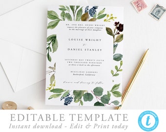 Editable Wedding Invitation Template Rustic Invite Boho Wedding Invite Rustic wedding Invitation Templett 15