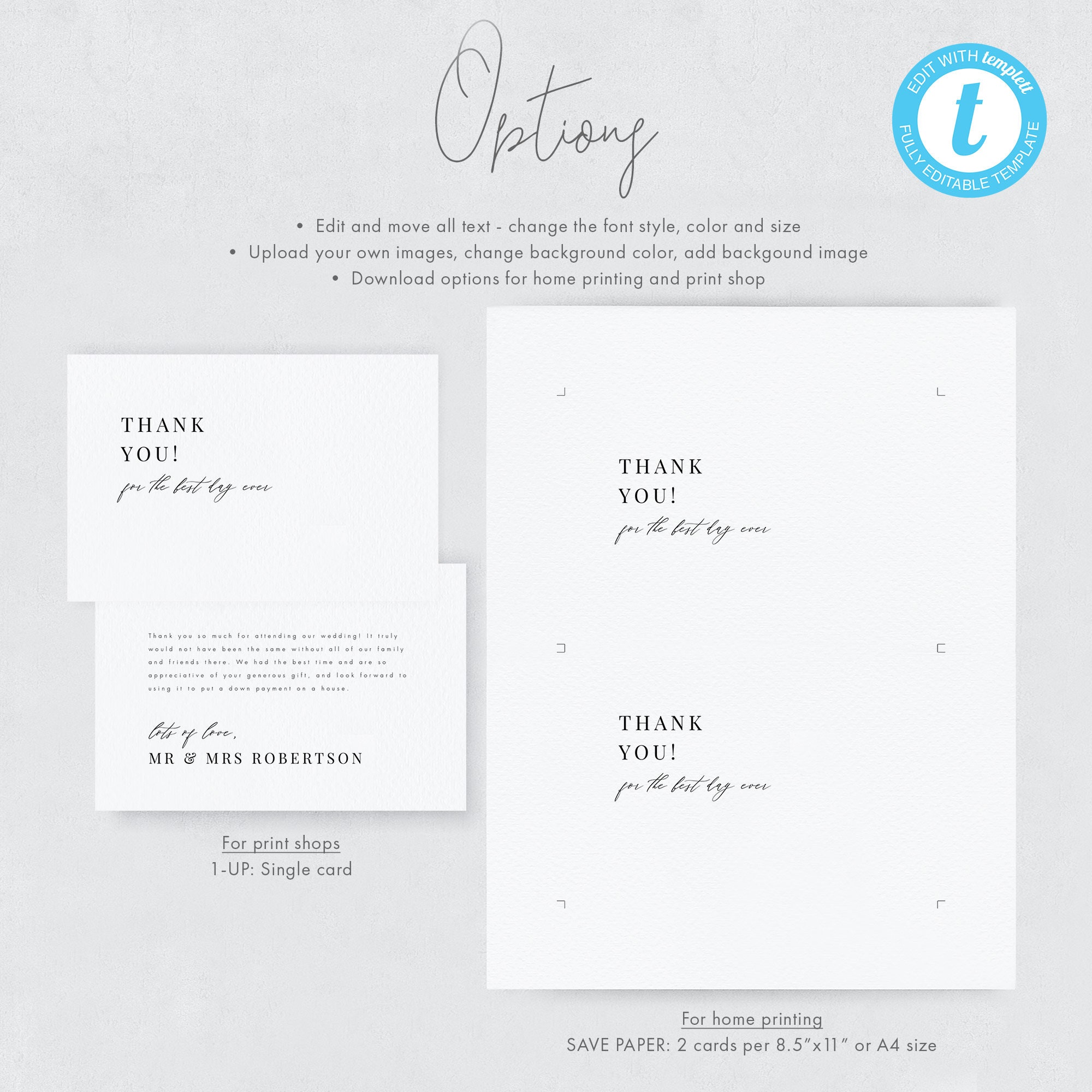 Minimalist Wedding Thank You Template Download Printable Thank You Card ...
