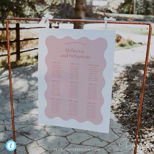 Retro Wedding seating chart template Pink and Red Minimalist Seating Plan Printable Seating Plan Editable Sign Templett #057