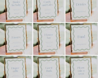 Baby Shower Sign Bundle, Baby Shower Table Signs, Printable Baby Shower Table Signs, Editable Baby Shower Templates, Templett #057