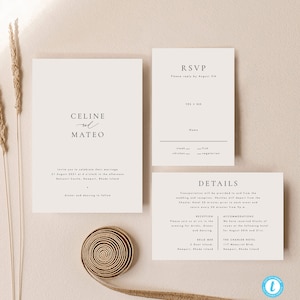 Printable Wedding Invitation Set Template, Simple Wedding Invite Templett, Modern Elegant Wedding Invitation Suite #CELINE