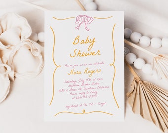 Whimsical Baby Shower Invitation Template, Baby Girl Shower Invite, Summer Baby Shower Invite, Trendy Baby Invitation, Templett #074