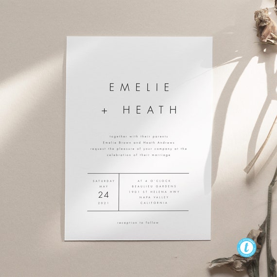 Modern Minimalist Wedding Invitation Template Download Templett Printable Wedding Invite Simple Clean Invitation #32