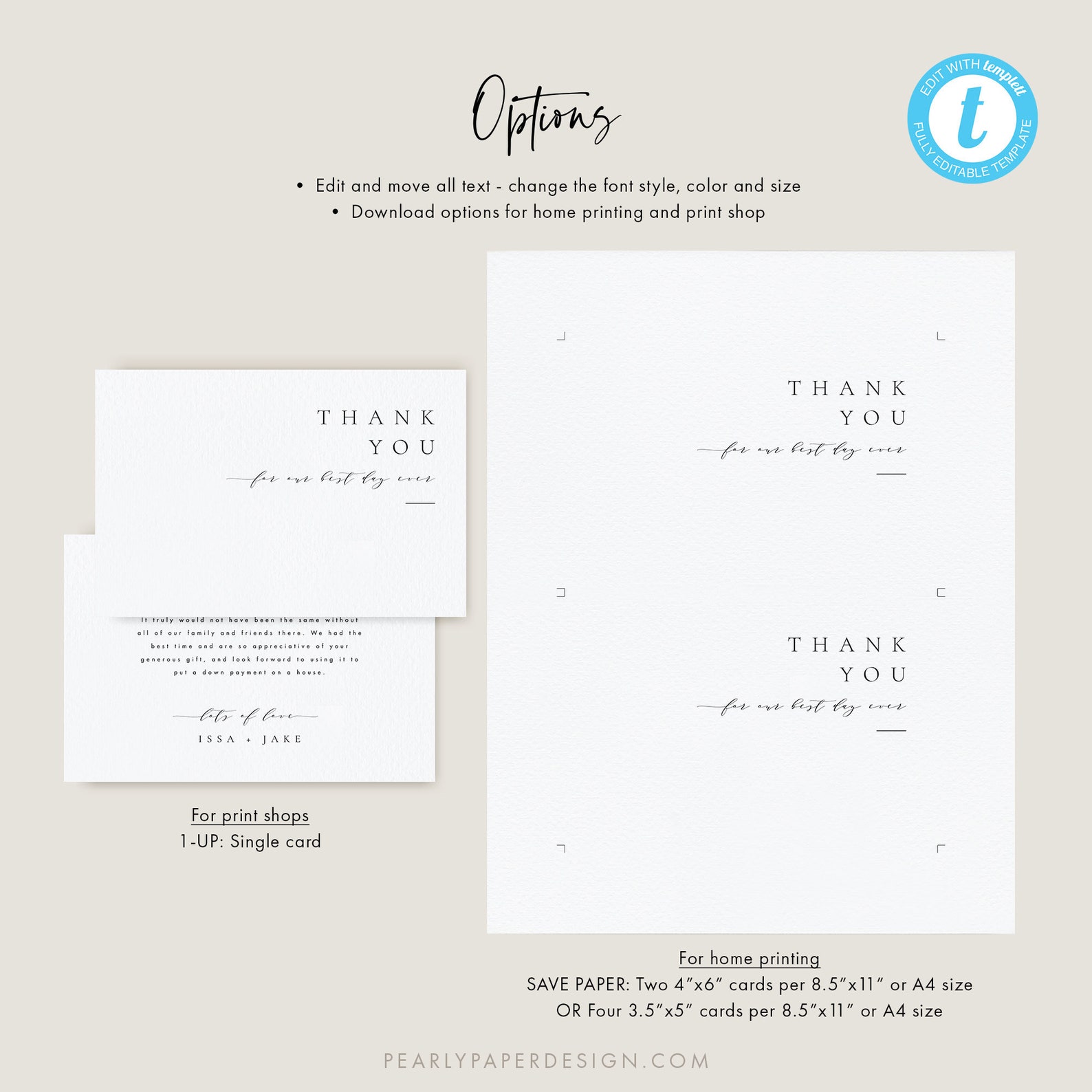 Minimalist Wedding Thank You Template Download Printable Thank You Card ...
