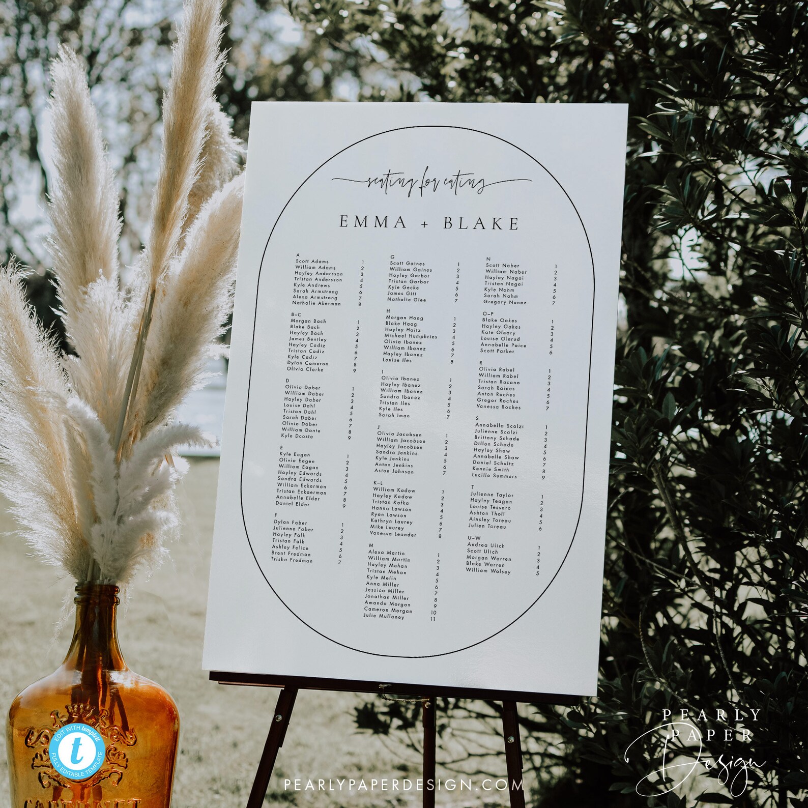 Oval Alphabetical Seating Chart Template Download Double Arch Seating ...