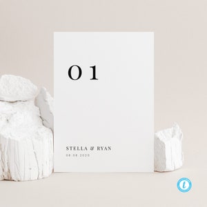 Minimalistische tafelnummers sjabloondownload Templett Wedding tafelnummer Afdrukbare tafelkaarten Moderne tafelnummers Tafelnummerbord 24