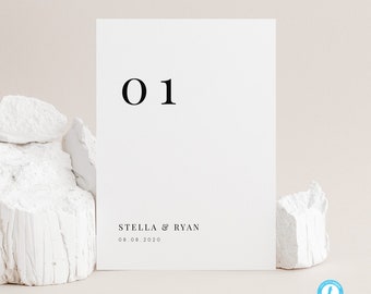 Minimalist Table numbers template download Templett Wedding table number Printable Table cards Modern table numbers Table number sign 24