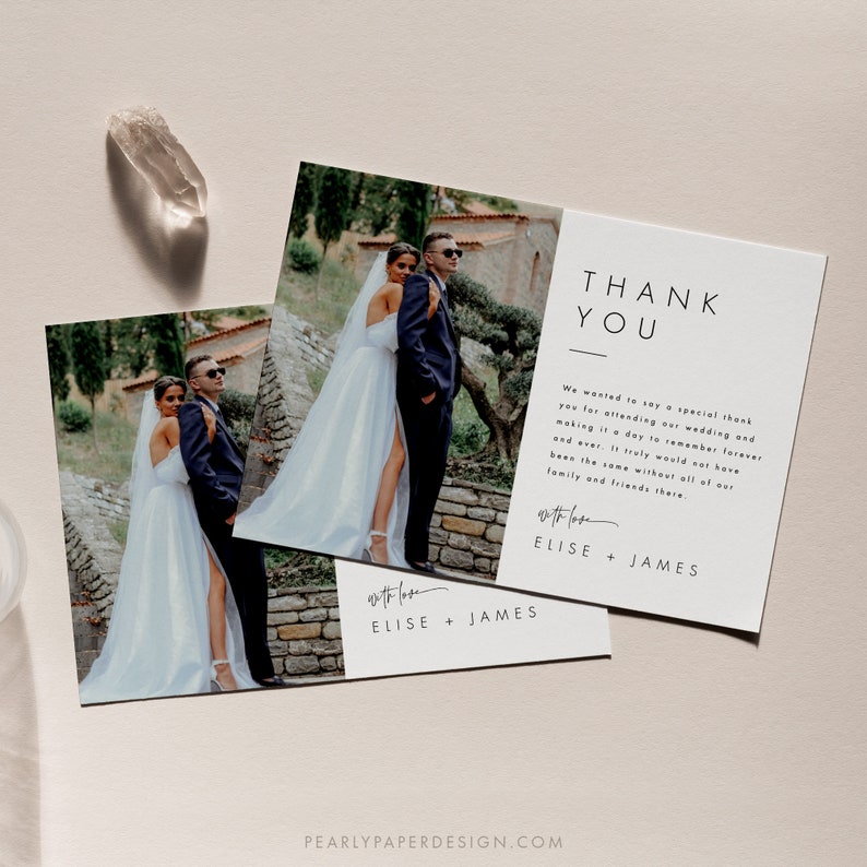 Minimalist Thank You Card Template, Wedding Thank You Card With Photo ...