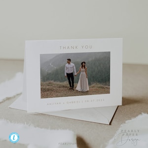 Thank You Card template, Folded Thank you Flat thank you Templett, Printable Wedding thank you card with Photo Beige thank you Templett #46