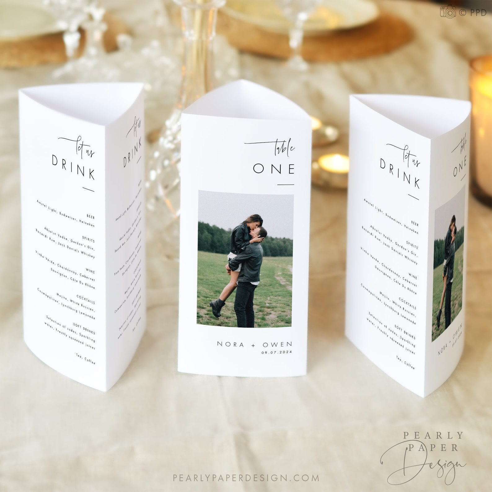 Trifold Table Number Template With Photo, Minimalist Wedding Menu ...