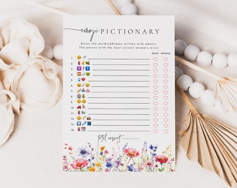 Emoji Pictionary Game Template, Wildflower Baby Shower Emoji Game, Floral Emoji Pictionary Game, Baby Shower Games, DIY Baby Games #082