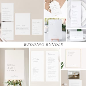 Wedding Bundle Download Minimalist Wedding Invitation Template Program Place cards Table number Thanks tag Welcome Custom sign Templett 21