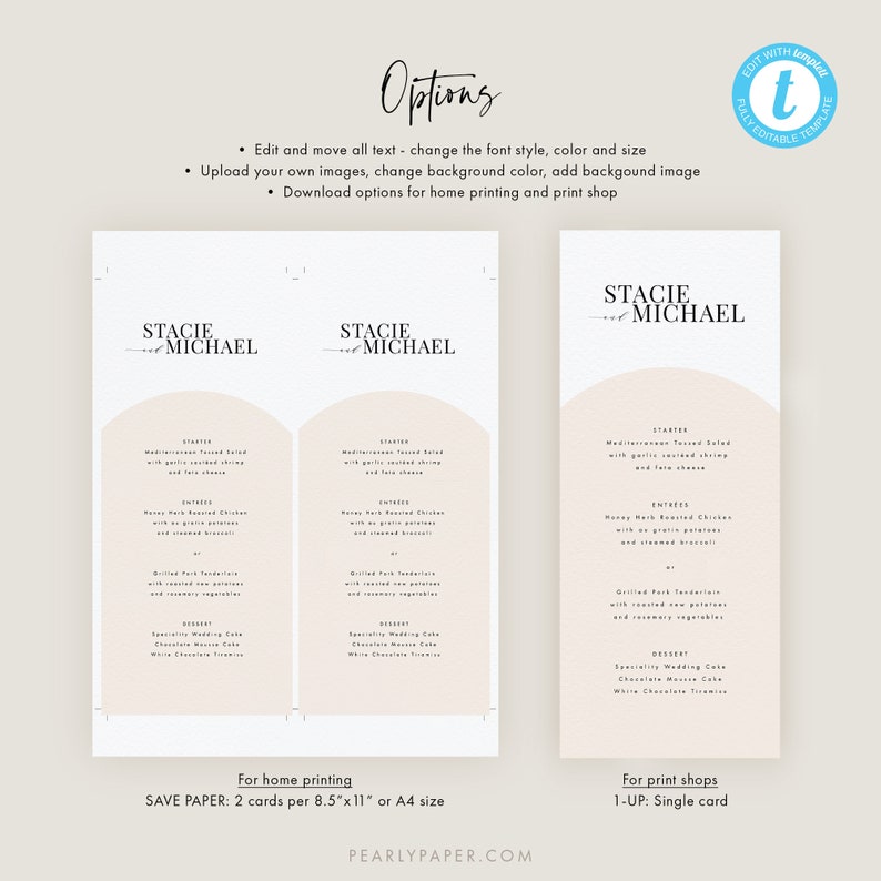 Arched Menu Template Download Printable Wedding Menu Simple Menu Cards ...