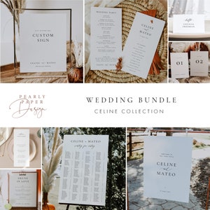 Wedding Bundle Download Seating Chart Template Program Place cards Table number Thank you tag Welcome Sign Custom sign Bar Menu #CELINE