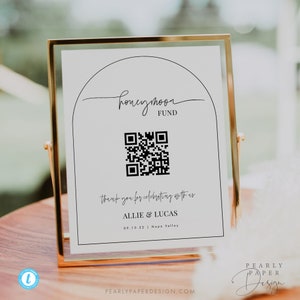 Arched Honeymoon Fund Sign Template, Arch Wedding Honeymoon QR Code Sign, Venmo QR Code Wedding Sign, Honeymoon Cash Gift Sign Templett #54