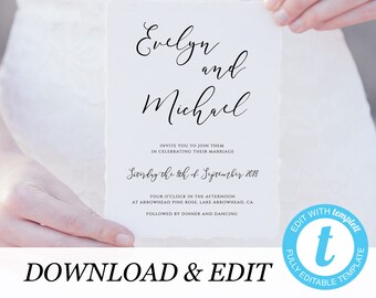 Wedding Invitation Printable Invitation Template, Templett, simple invitation elegant printable wedding invite Wedding DIY instant download