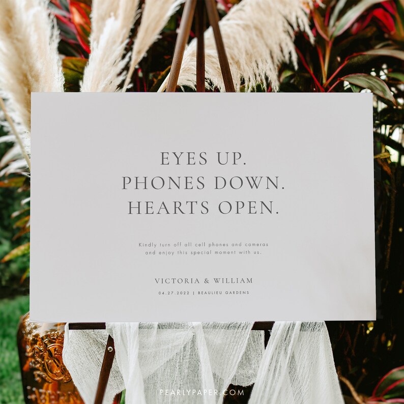 Eyes up Phones Down Heart Open Sign Template Modern Unplugged Etsy UK