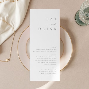 Plantilla de menú elegante y sencilla Descarga de menú de boda moderno Tarjetas de menú modernas Menú editable Menú de boda Menú DIY #ISSA