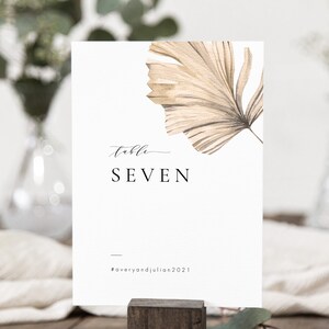 Palm Leaf Table Numbers Template Download Boho Wedding Table Number ...