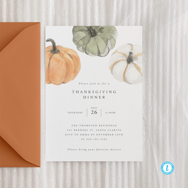 Pumpkin Thanksgiving Dinner Invite Template download Modern Editable Thanksgiving Invitation Template Printable Fall dinner invite