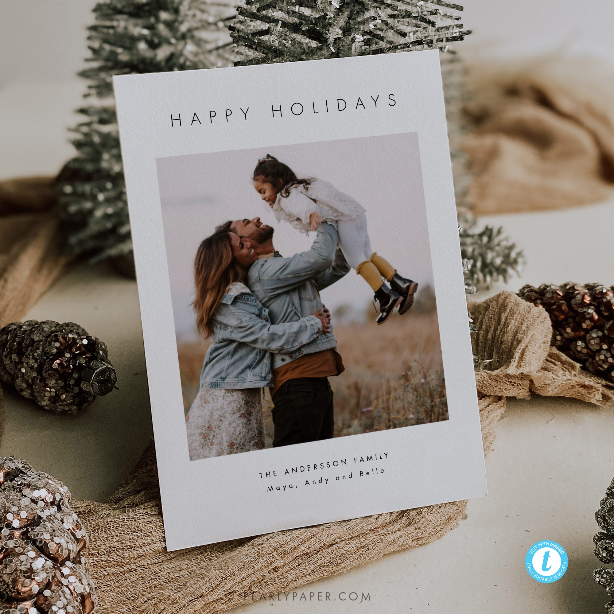 Printable Holiday Card Template Minimalist Photo Holiday | Etsy