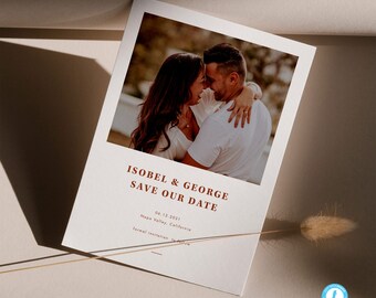 Minimal Terracotta Save the Date Template Download with Photo Printable Save the Date Templett Save our date invitation Editable 35