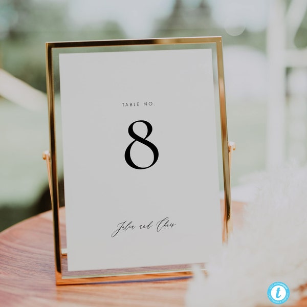 Printable Table numbers template, Modern Wedding table number Templett, Simple Table cards #31